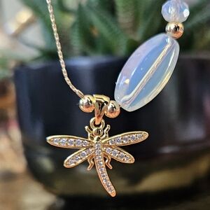 SALE!!  Dainty Necklace with Gold Filled & Zirconia Charm & Opalescent Crystal